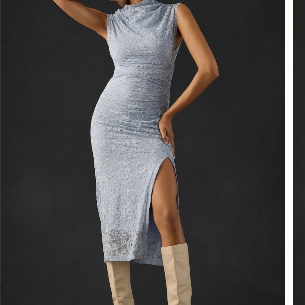 Anthropologie THE MAYA RUCHED COWL-NECK DRESS: LACE EDITION
